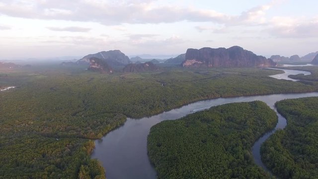new view point in Phang Nga province at Baan Hinrom near Samed Nangshe view point photo from drone can see many islands in Phang Nga gulf