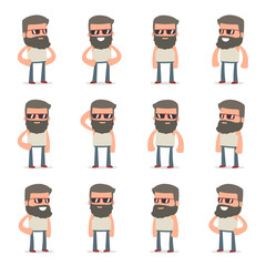 Set of Happy and Cheerful Character Hipster standing in relaxed