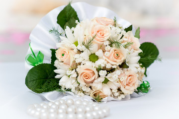 Wedding bouquet of flowers on a white background
