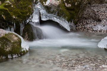 Frozen Waterfall and Icicle in Winter