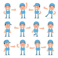 Set of Funny and Cheerful Character Repairman showing thumb up a