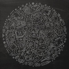 Set of Halloween cartoon objects, symbols and items