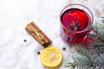 cup of hot wine on a table