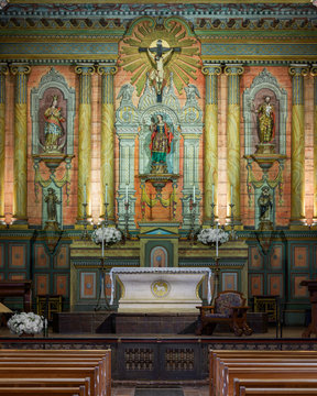 Sanctuary And Altar Inside The Old Mission Santa Barbara In California