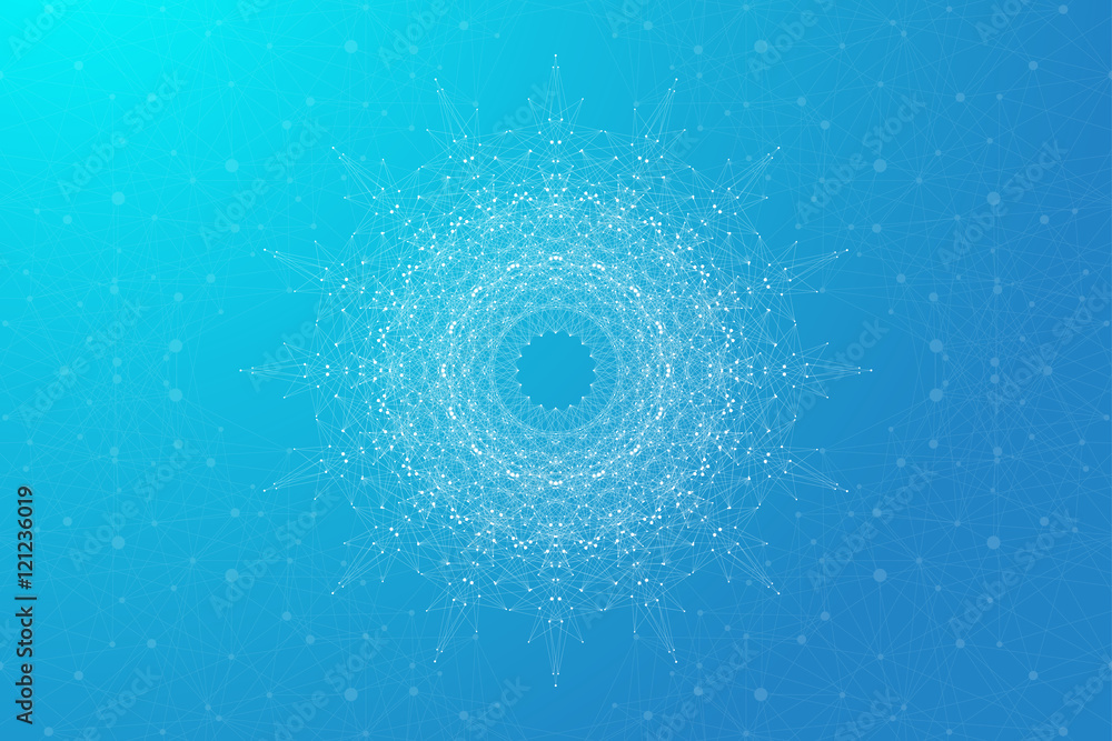 Aufkleber Geometric abstract connected line with dots. Big data visualization. Molecule and communication background. Social network information. Modern technology concept. Vector illustration.
