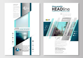 Blog graphic business templates. Page website design template, easy editable, abstract flat style travel decoration layout, colorful blurred natural landscape.