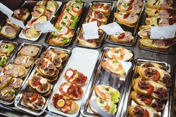 Tray of appetizers on a display