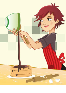 baker pouring chocolate cake clip art preview