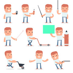 Fototapeta premium Set of Happy and Intelligent Character Casual Boy making present