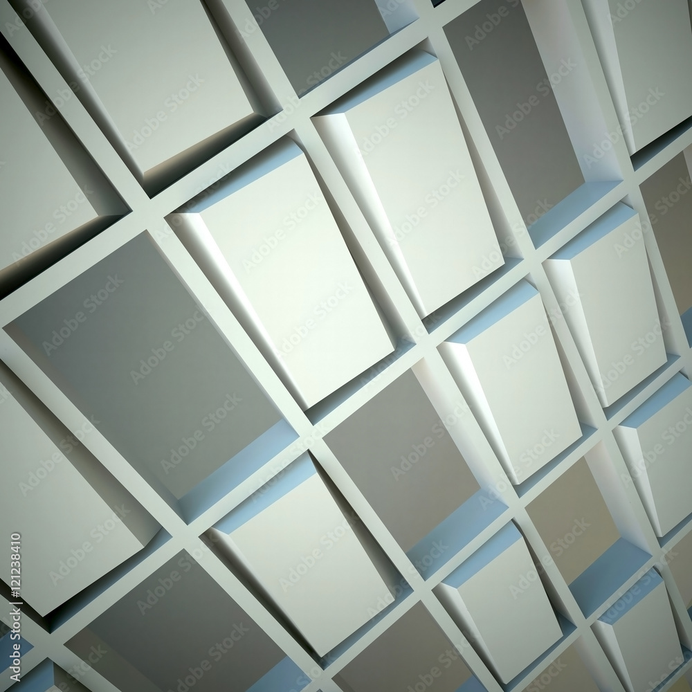 Poster 3d illustration. white abstract architectural background. three dimensional structure based on a rec