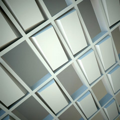 3d illustration. White Abstract architectural background. Three dimensional structure based on a rectangular grid in perspective. Some of the cells are filled with forms. Render.