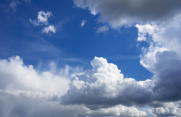 Blue Sky with Dramatic White and Grey Stormy Clouds