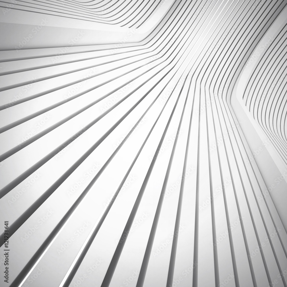 Poster 3d illustration. architectural abstract white background based on extruded straight lines rounded in