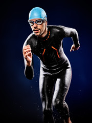man swimmer swimming  triathlon ironman isolated - obrazy, fototapety, plakaty