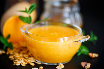 pumpkin soup in a bowl
