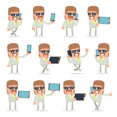 Fototapeta premium Set of Smart and Funny Character Impudent Reseller holding mobil