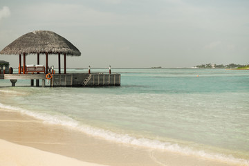 patio or terrace with canopy on beach sea shore