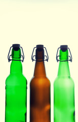 Green and brown beer bottles. Retro. Isolated