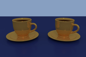 3D-Rendering von zwei Kaffeetasse mit Untertasse