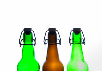 Green and brown beer bottles. Retro. Isolated