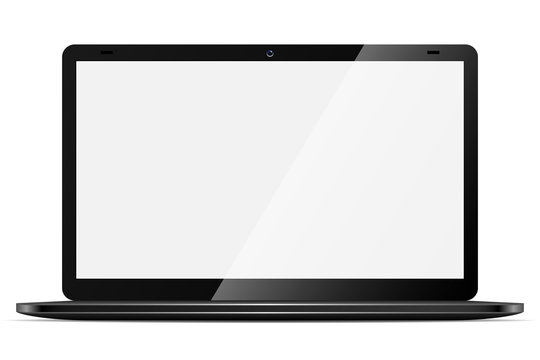 Modern black thin laptop with blank screen