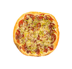 Delicious italian pizza with tomatoes isolated on white background