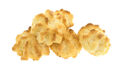 Group of sugar free coconut macaroons on a white background.