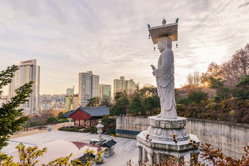 Bongeunsa temple of downtown skyline in Seoul City, South Korea
