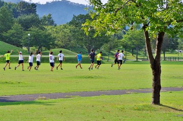 公園でトレーニングする人たち
