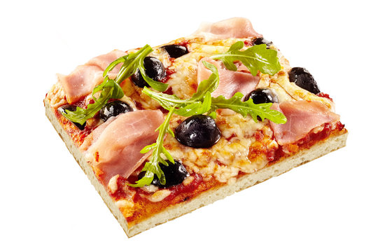 Slice of Margherita Italian pizza with basil