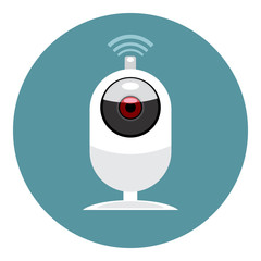 Digital vector white wi-fi and web camera icon, flat style.