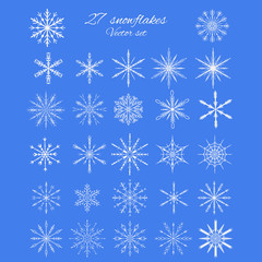 Set 27 white different snowflakes of handmade