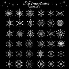 Set 36 white different snowflakes of handmade