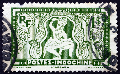 Postage stamp Indo-China 1931 Apsaras, Celestial Dancer