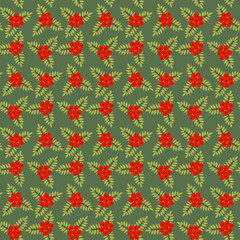 Rowan berries pattern, Seamless autumn background with abstract leaves and berries, flat design