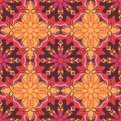 Foto op Plexiglas Marokkaanse tegels Naadloze patroon met mandala& 39 s in prachtige kleuren voor uw ontwerp. Vector achtergrond