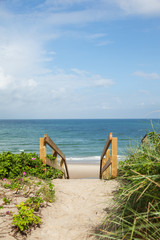 wooden staircase on the seashore