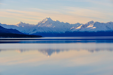 Sunset reflection at Mount Cook in New Zealand