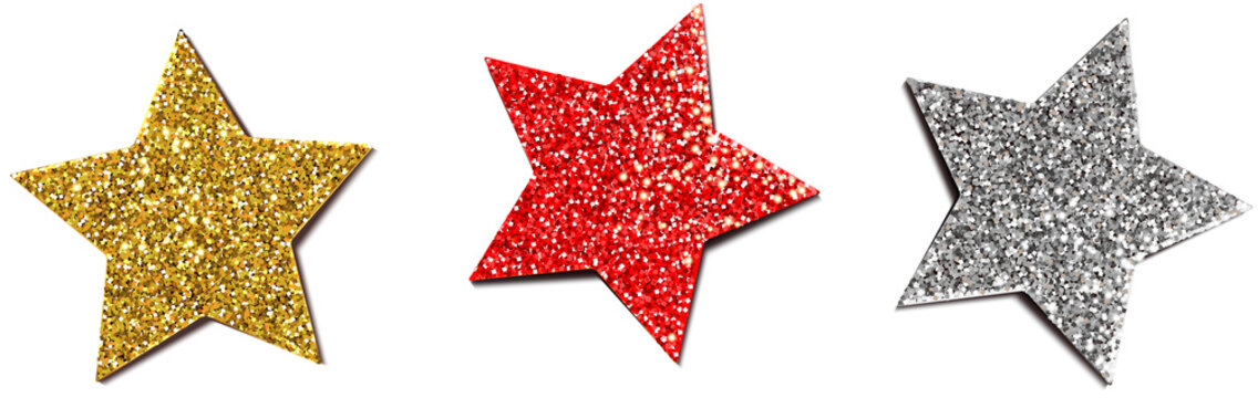 Glitter Sterne Set -  Gold, rot, silber