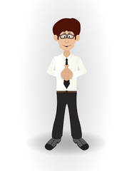 standing cartoon wise businessman with glases and wise pose