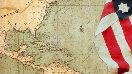 Columbus Day. Usa Flag and Nautical Chart. - obrazy, fototapety, plakaty