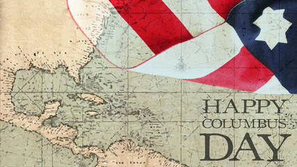 Happy Columbus Day. Usa Flag and Chart