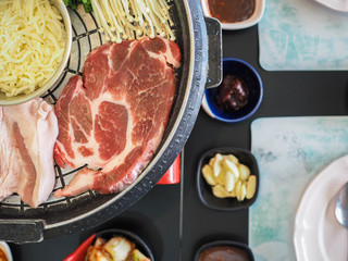 Grilled Pork Korea. Korean cuisine barbecue grill meat and vegetables