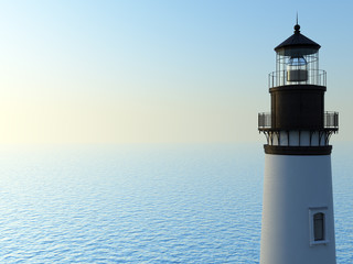 Fototapeta na wymiar white lighthouse with a blue sky in a sunny day