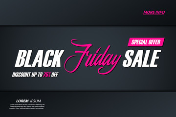 Obraz premium Black Friday Sale. Special offer banner with handwritten element, discount up to 75% off. Banner for business, promotion and advertising. Vector illustration.