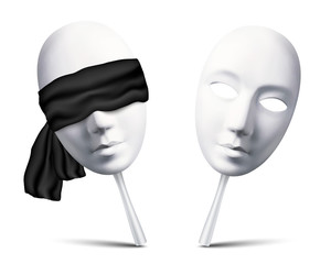 Couple of white vector blindfolded masks for mafia game