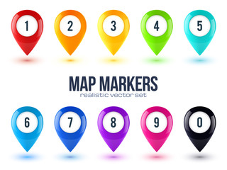 Rainbow colors glossy 3D vector map point markers