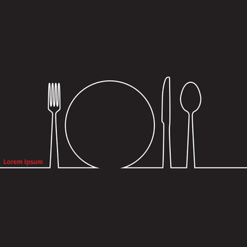 Advertising card with fork, knife and spoon silhouette