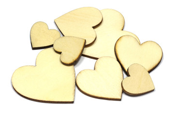 Set of wooden heart shape isolated on white background. Love symbol simple