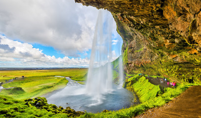 At the back of Seljalandsfoss waterfall - Iceland - obrazy, fototapety, plakaty